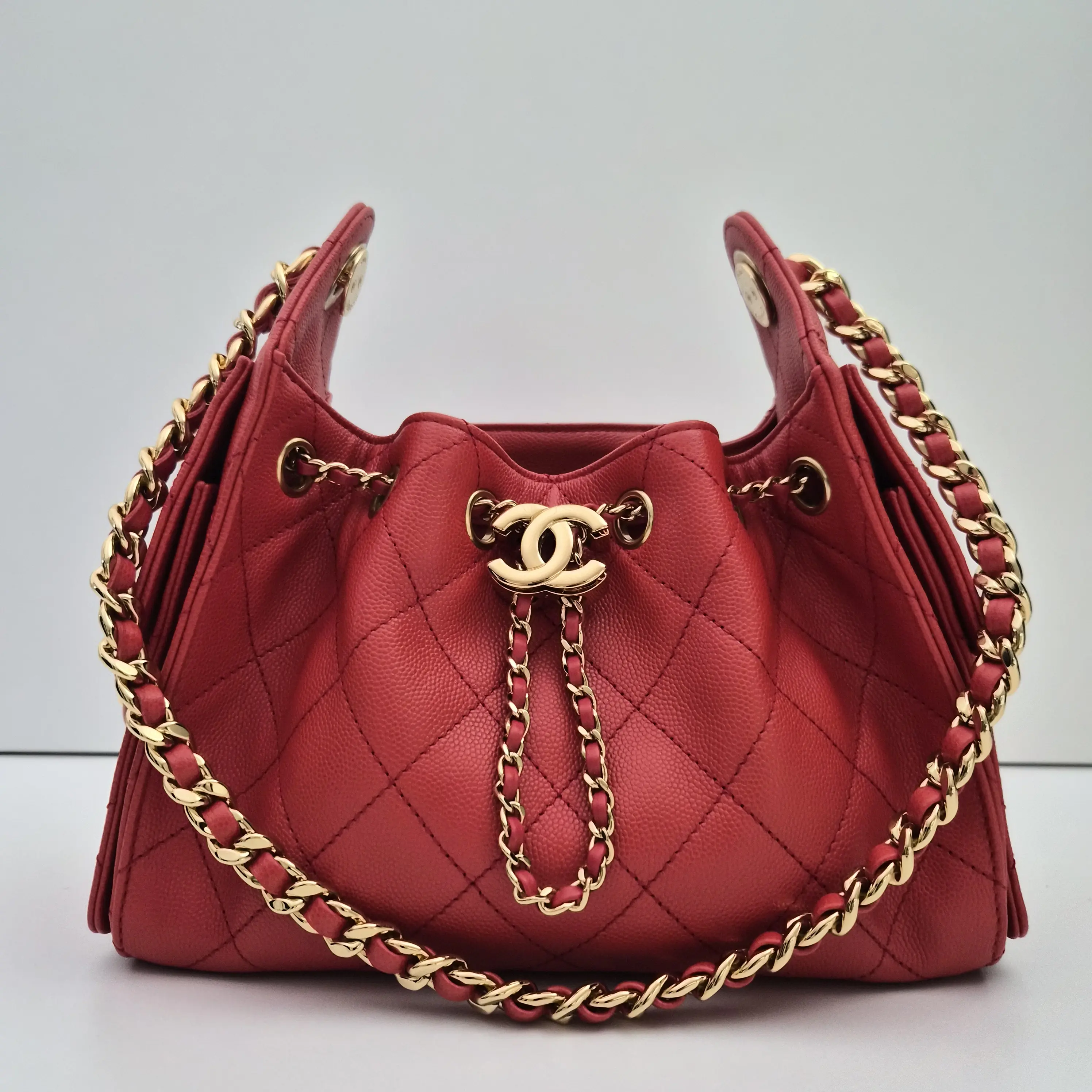 Pre-owned CHANEL Leather Shoulder Bags Caviar Quilted Mini 25 Handbag Red
