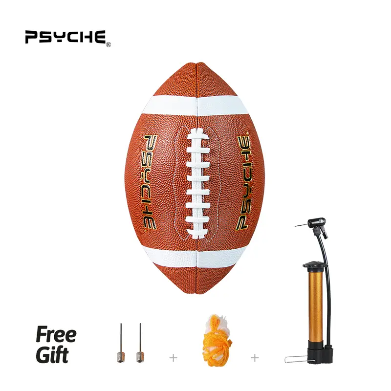 PSYCHE Size 9 Outdoor-Ready PU American Football Ball, Durable Unisex Weighted Ball for Sport Training, Entertainment - 4-Piece Glow-in-the-Dark Accessory Set (Pump, Needles, Net)