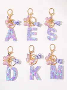 Initial Letter Keychain, Butterfly & Tassel Decor Keychain, Fashionable Resin for Women & Girls, Bag Backpack Charm, Car Hanging Pendant, Trendy Cute Keychain, Trendy All-match Keychain for Birthday Gift, Bling Bling Keychains, Keychain For Bags