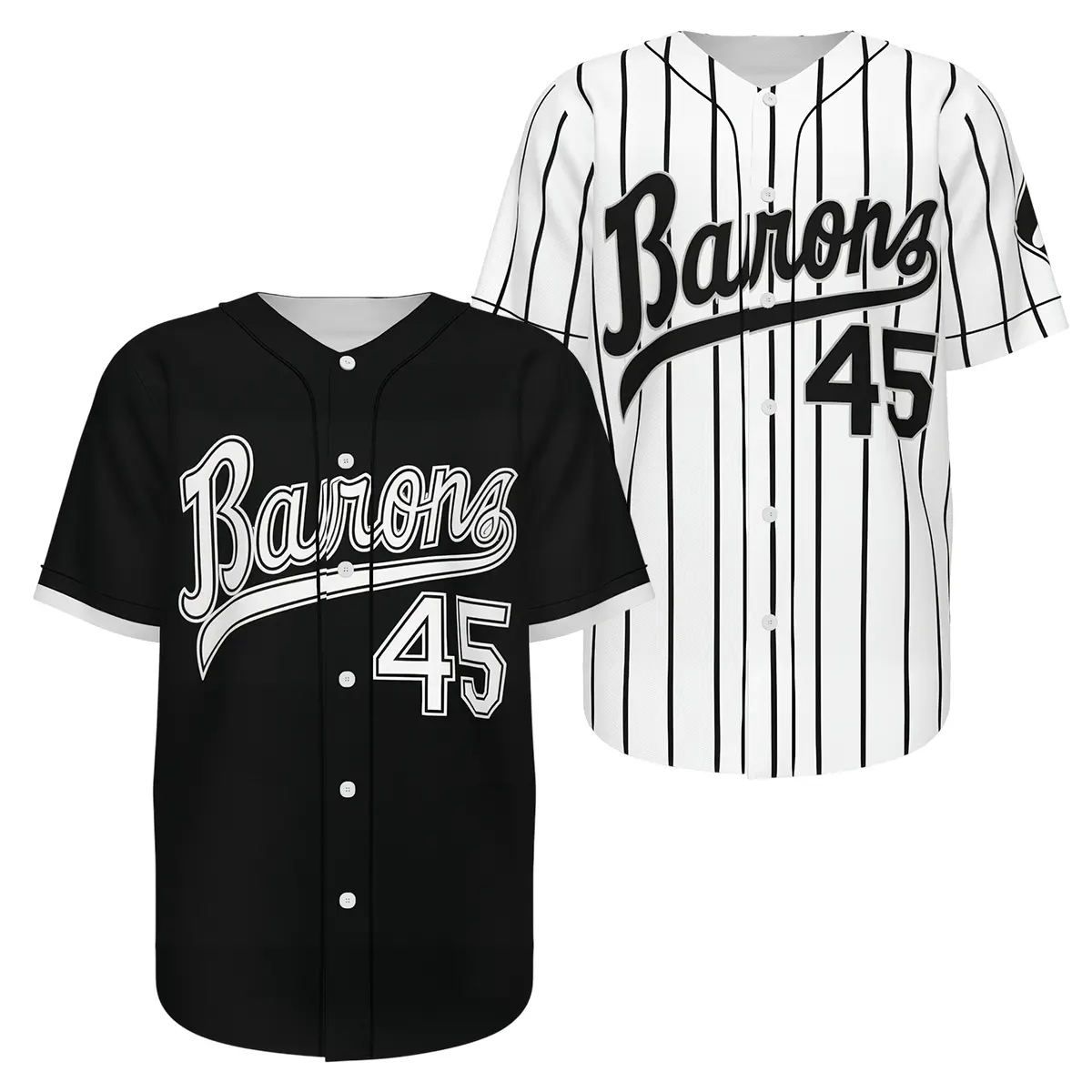 Birmingham Barons #45 Baseball Jersey Men Women Printed Button Down Athletic Shirt Black White XS-5XL Breathable Lightweight Mesh Sports Uniform Casual Hip Hop Streetwear Graphic Baseball Shirt Fan Gift