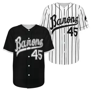Birmingham Barons #45 Baseball Jersey Men Women Printed Button Down Athletic Shirt Black White XS-5XL Breathable Lightweight Mesh Sports Uniform Casual Hip Hop Streetwear Graphic Baseball Shirt Fan Gift