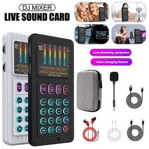 Portable Live Streaming Sound Card Device, Voice Changer Mixer, Microphone Set for Smartphone Computer Tablet PC, Podcast Broadcasting Singing Recording, Live Sound Cards