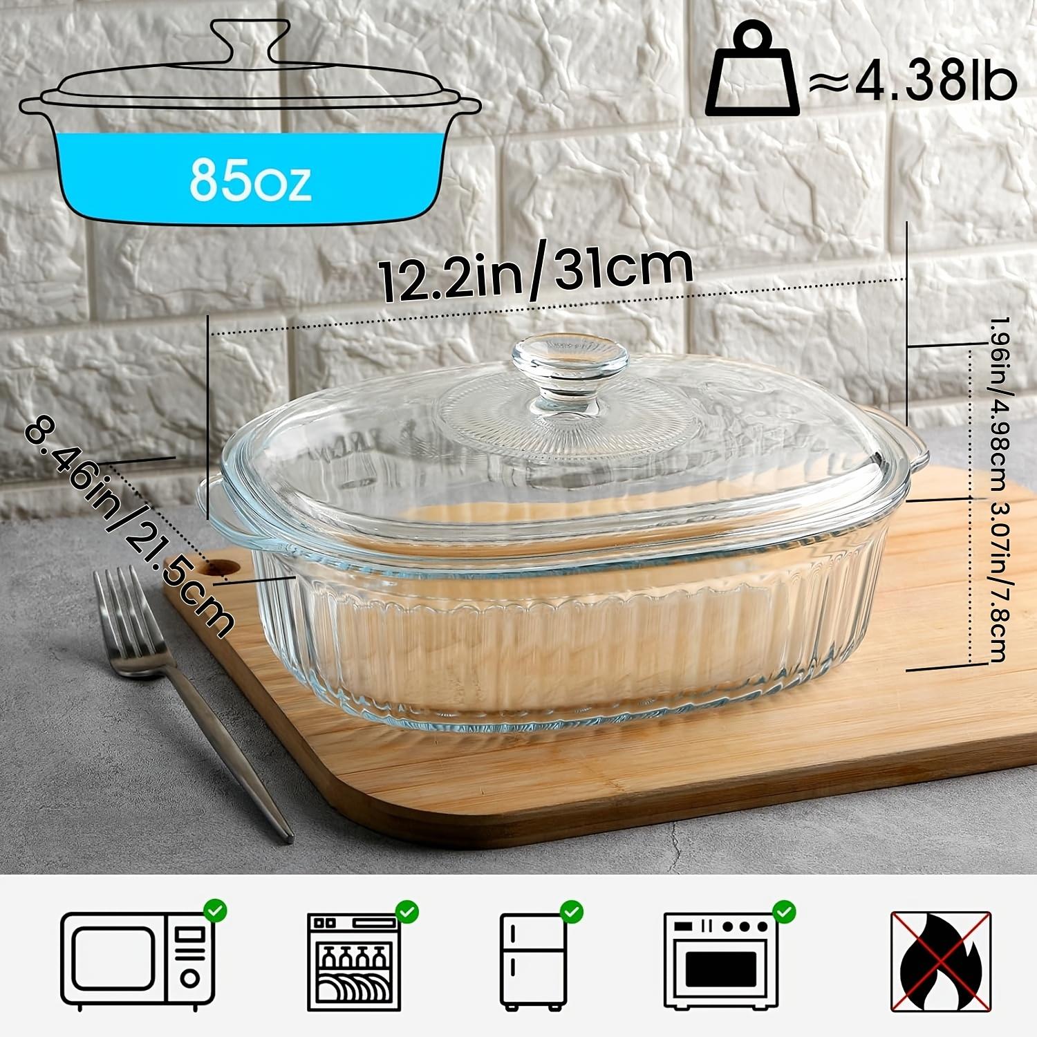 Elegant Glass Casseroles with Lids Set, Ribbed Oval Roaster, Transparent Covered Cookware, Versatile Deep Glass Food Containers, 50oz & 85oz, for Baking, Cooking, Oven & Microwave Safe, with Ideal for Desserts, Chicken, Pasta, for Holidays