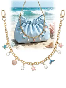 Beachy Purse Charms Chain Seashell Bag Chains Pearl Sea Shell Bag Charm Purse Chain Pendant Ocean Beach Theme Decorative Bag Extension Chain Pink Blue Handbag Chain Purse Accessories, Chain Accessory, for Shoulder Crossboby Bag, Charm