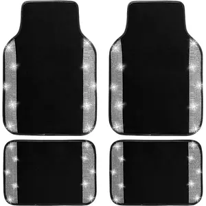 4-Piece Cute Rhinestone Car Mat Set, Sparkling Rhinestone Floor Mats for Front and Rear Car Seats, Stylish Auto Interior Decor for Men and Women, Shiny Crystal Floor Protectors Suitable for Suvs, Sedans, and Trucks, Car Accessory