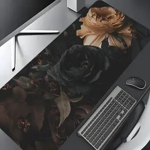 Floral Pattern Mouse Pad, Large Game Mouse Pad, Aesthetic Desktop Decoration Protective Pad, Rubber Pad, Non-slip Lock Edge Work Pad, Desk Accessories