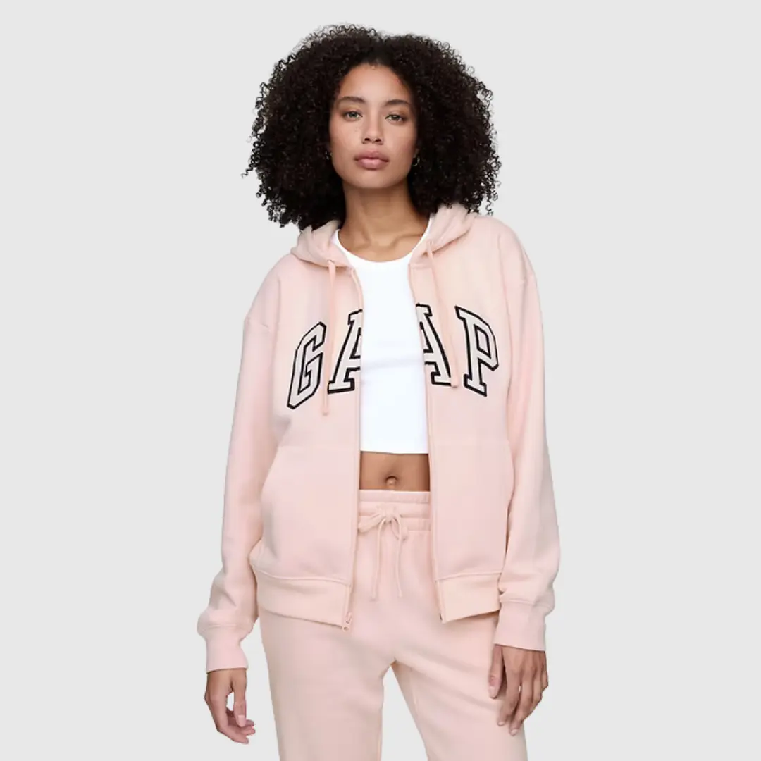 GAP Women Relaxed Logo Zip Hoodie - Comfortable Fleece, Everyday Wear, Soft & Cozy, Perfect for Casual Outfits