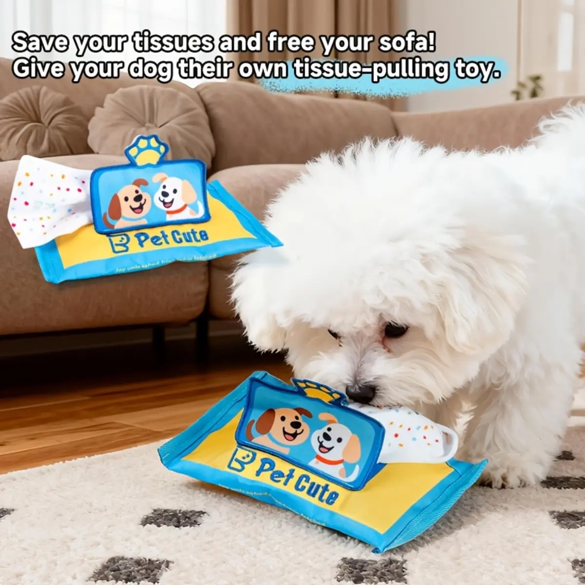 Chew Proof Dog Tissue Snuffle Toy, Treat Hiding Food Dispensing Squeaky Puzzle Training Toy, Slow Feeding Boredom Relief Self Entertainment Interactive Toy for Small Medium Dogs Puppies, Durable Chew Snuffle Ball
