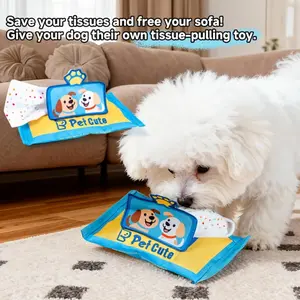 Dog Snuffle Treat Hiding Squeaky Toy, Wet Wipes Style Chew Resistant Food Dispensing Puzzle Training Toy, Self Play Stress Relief Slow Feeder Interactive Toy for Puppy Adult Dog Enrichment