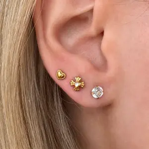 EVRY JEWELS Gold or Silver Plated Women's Sweetheart Flat Back Earrings 3 Piece Set