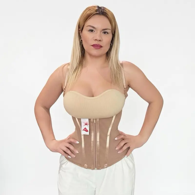 Women's Chaleco Colombiano Extremo Shapewear Vest - Waist Training Postpartum C-Section Recovery Body Sculpt with Zipper Detail, Gold Accents