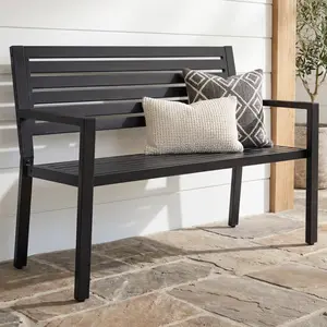 Best Choice Products Outdoor Metal Bench Patio Garden Bench, 790lb Capacity, Steel Slatted Seat with Armrests