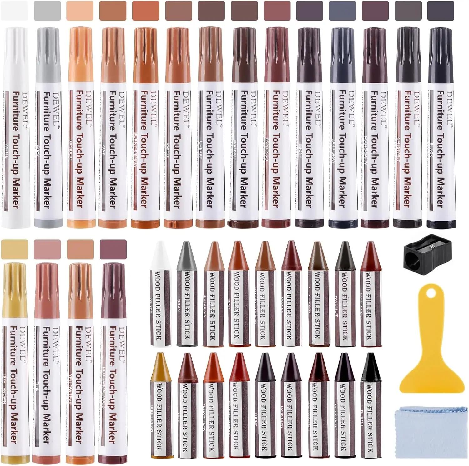 [Summer Sale] DEWEL 18 Colors  Wooden Furniture Repair Kit, Furniture Markers Touch Up and Wood Filler Sticks, Wood Scratch Repair Kit for Laminate Floor, Cabinet, Wooden Door Finish Stain
