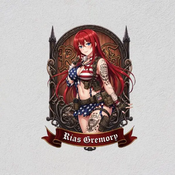 Rias Gremory Tactical Patriot Sticker, USA Flag Anime Girl, 250th Year of Freedom Vinyl Decal