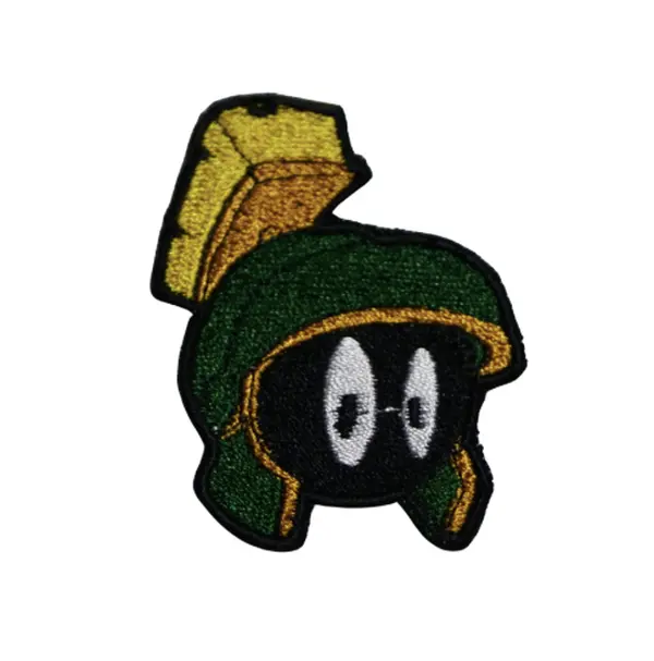 Green Space Alien Embroidered Patch – Retro Sci Fi Cartoon Iron-On Badge