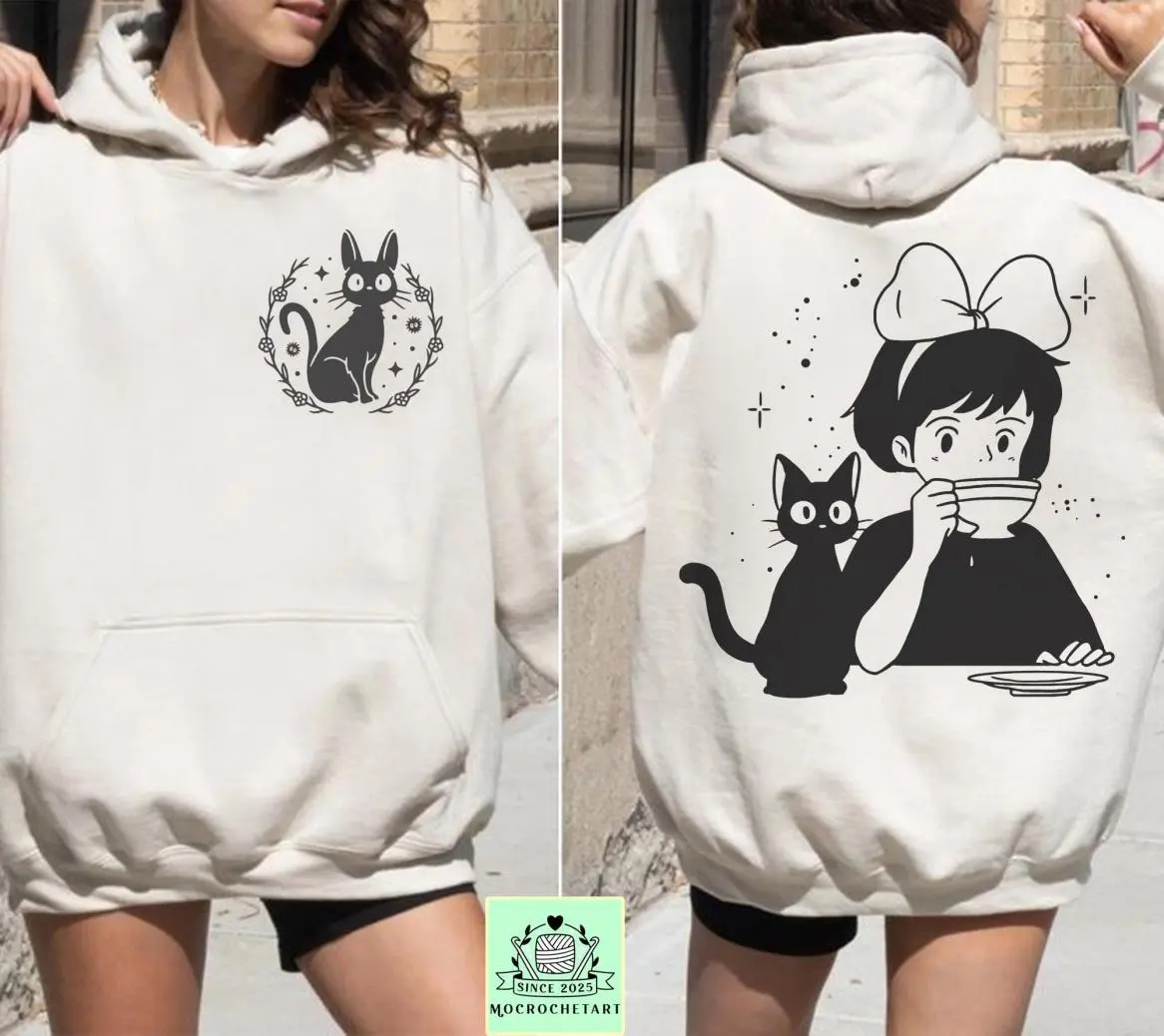 Jiji & Kiki 2 side Shirt, Sweatshirt, Hoodie, Studio Ghibli Shirt, Kiki's Delivery Service Shirt, Hayao Miyazaki Shirt, Studio