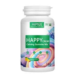 HiPlus HAPPYCALM Organic Vitamin Gummies - Raspberry Lemonade Flavor with L-Theanine, KSM-66 Ashwagandha & Magnesium Glycinate, GMO-Free, No Sugar, Stress Relief & Focus Supplement, 60 Count