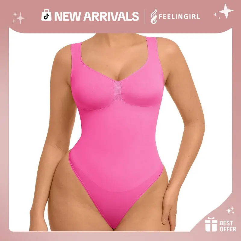 FeelinGirl Women's Seamless Sleeveless Thong Bodysuit for Tops and Comfortable for Lady Soft Womenswear Basic