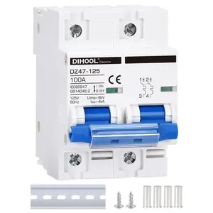 AC Miniature Circuit Breaker,2 Pole 100 Amp 110V Low Voltage Disconnect Switch,DIN Rail Mount