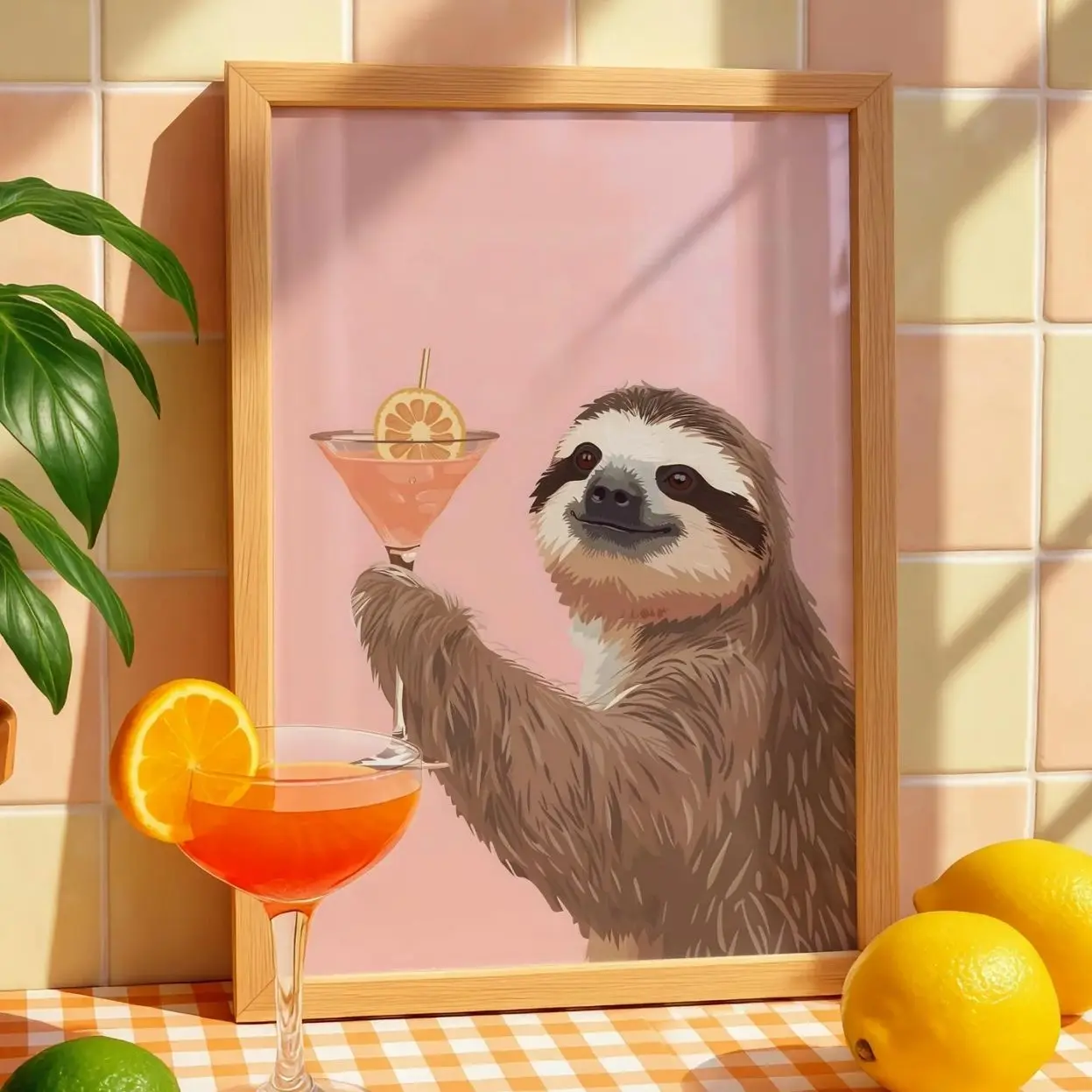 Sloth Print - Sloth Decor - Alcohol Kitchen Print: Cocktail Alcohol Art