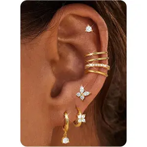 MILACOLATO Stud Hoop Earrings for Women with 925 Sterling Silver & 316L Surgical Steel Earring Post 18K Plated Gold Silver Earrings Set Hypoallergenic Dainty Small Hoops Stud Earring Stacks with Earcuffs, Daily Wear Women, Hoop & Stud