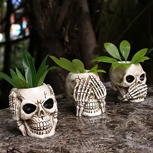 3pcs Skeleton Flower Pot Set, Miniature Succulent Plant Pots, Creative Garden Decor, Outdoor Yard Ornament, Unique Gardening Accessories