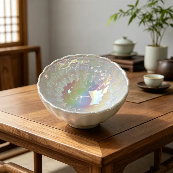 Mother of Pearl Tea Cup  Iridescent Ceramic Matcha Bowl  Flower Petal Handmade Teacup, Luxury Gifts for Her, Spiritual Tea Meditation Set