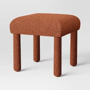 Upholstered Stool Ottoman Rust Boucle - Room Essentials Upholstered Stool Ottoman Rust Boucle - Room Essentials