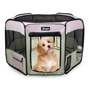 212 MAIN PPP-45PK Medium Durable Puppy Playpen - 45 in. Oxford Fabric Soft Pet Playpen with Collapsible Pack, Easy Setup, Zippered Doors, Pink-Creamy White