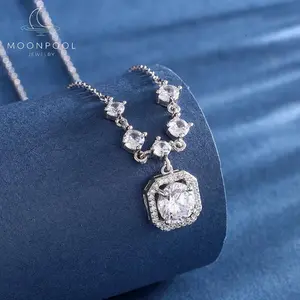 【#27】Sparkling Square Frame Necklace with Multi-Diamond Chain, S925 Sterling Silver Zirconia Pendant, Elegant Layered Statement Jewelry, Luxury Gift for Her