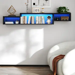🔥 [SOIYELIFE]  Floating TV Stand with 20 RGB Modes & Wireless Charging - Slim Wall-Mounted Media Console, Hidden Cable Management (Living Room/Bedroom/Gaming Setup)