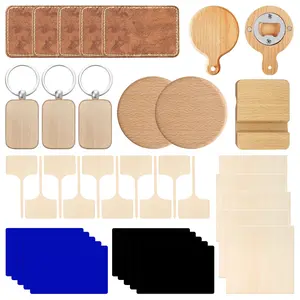 38 Pcs Laser Material Kit Laser Engraving Materials Including Wood,PU Leatherette, Aluminum card