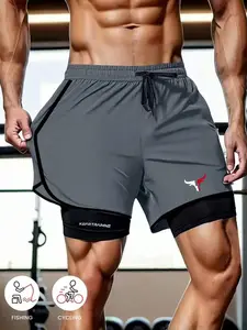 2026 Summer Print Gym Shorts, Anti-See-Through Dual-Layer, Running Outdoor Fitness Pants, Casual Men's Daily Workout Five-Pocket