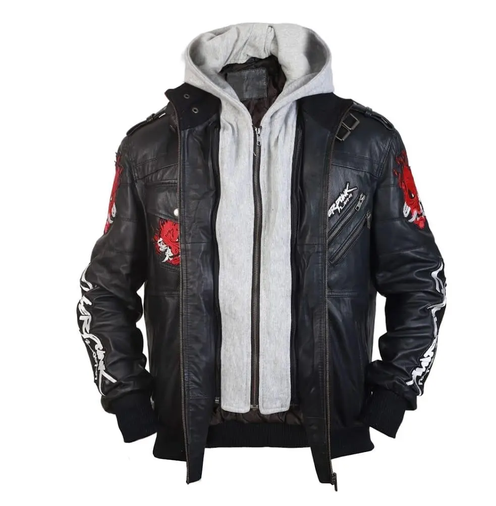Handmade Black Cyber Punk 2077 Samurai Jacket with Hoodie for Men/Women