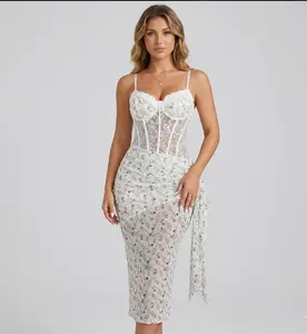ChicCurve US Mob Wife Wild Leopard Print Corset Sexy Lace Fitted Dress for Women Formal Party Womenswear Spaghetti Strap