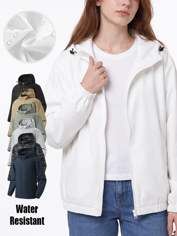 Women’s Hooded Waterproof Jacket – Wrinkle-Resistant, Wear-Resistant Casual Zip-Up Outdoor Travel Top, Available in Multiple Colors, Windproof and Versatile