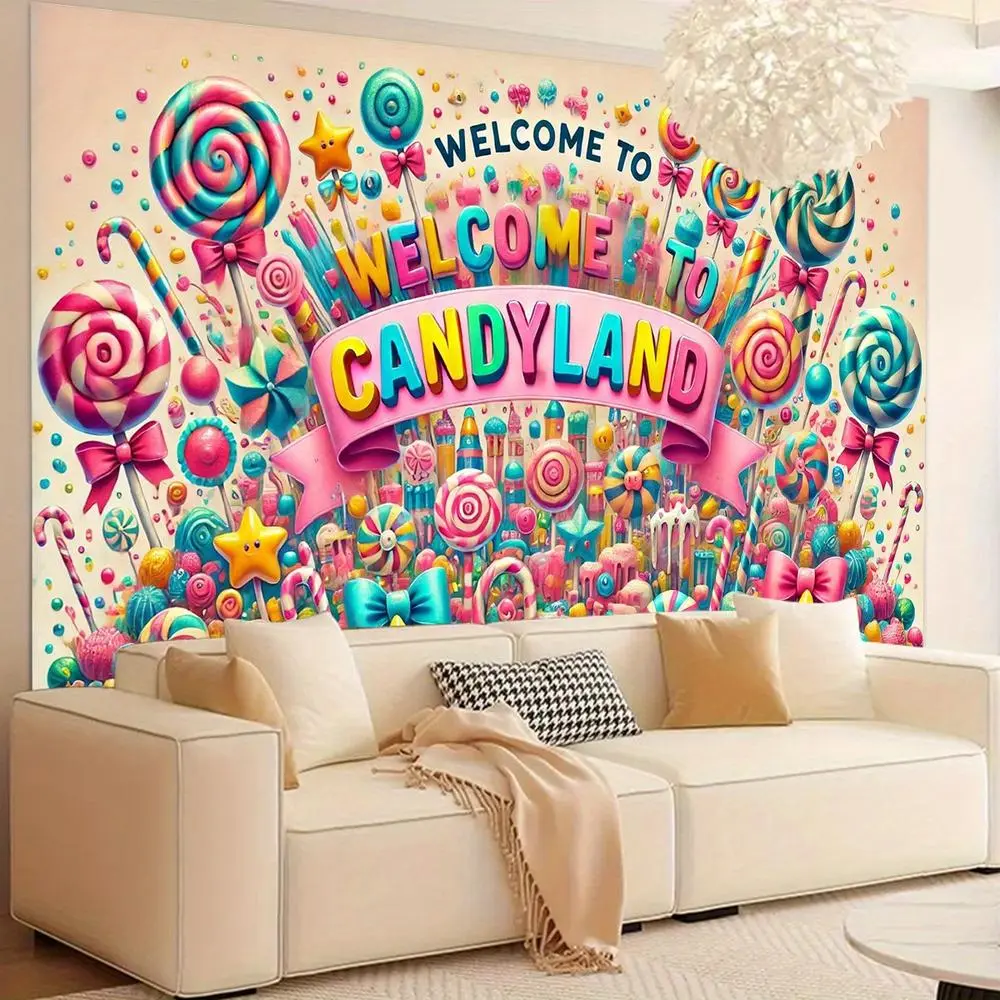 1pc White 2D Flat Welcome Banner - Durable Polyester Candy-Themed Textiles Decor - Ideal for Weddings, Birthdays (Indoors Use for Living Rooms, Gardens), Wedding, Party Backdrop