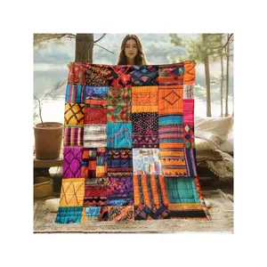 Vibrant Bohemian Patchwork Quilt with Eclectic Colorful Patterns