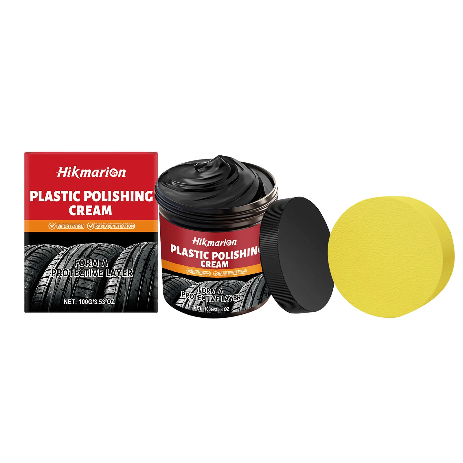 Hikmarion Plastic Polish Cleaning Maintenance and Restoration Polish for Automotive Plastic Parts and Tires.