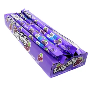 Laffy Taffy Grape Flavor Rope Candy - 24-Count Boxed Pack, Sweet Corn and Sugar-Based, Natural-Infused Low Sodium Snacks, 12-Month Shelf Life for Cupboard Storage