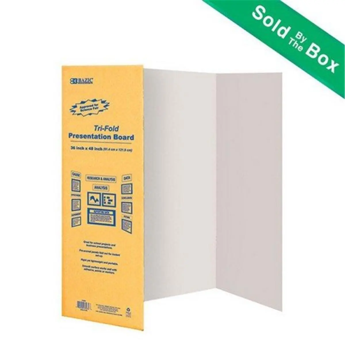 Bazic White Lightweight Tri-Fold Corrugated Presentation Board - 36x48 in, 1.29 lbs, Pre-Scored Panels, Portable, Smooth Surface, Adhesive-Compatible, Case of 24 for Business & School Projects (Office Stationery), 36 X 48 In, Great For School Projects