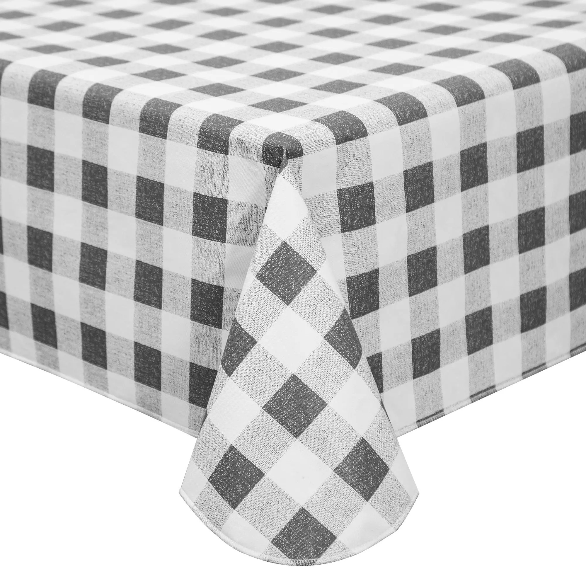 Gray Checkered Tablecloth 52x70 Inch, Waterproof and Flannel-Backed for Lasting Protection & Style