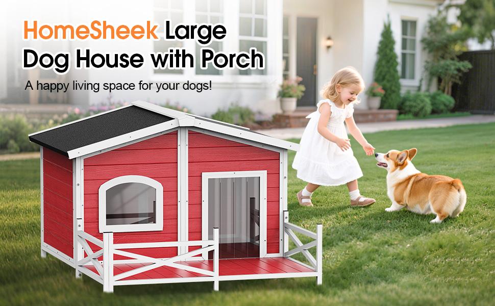 Dog House with Insulated Liner and Porch, Large Insulated Dog House Keep Warm in Winter Outdoor, Weatherproof and All-Around Iron Frame Design Dog Home for Small Medium Large Breed Dogs（47.05"D x 39.57"W x 29.53"H）