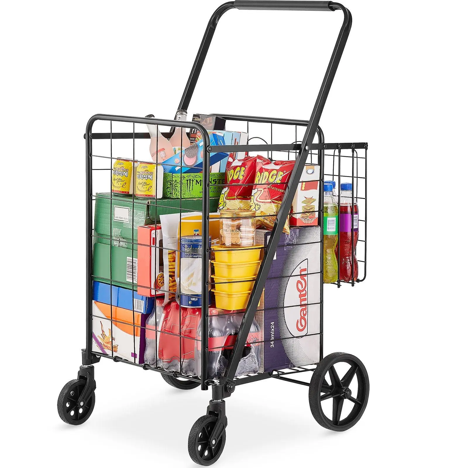 Jumbo Folding Grocery Cart with 360° Swivel Wheels - 110 lbs Capacity