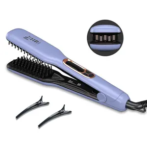 JINRI Curling Wand & Flat Iron Hair Straightener and Hair Brush, Fast Heating Ceramic Flat Iron, Best Hot Tools Professional 1.38 inch Hair Iron, Dual Voltage (100-240V), Purple