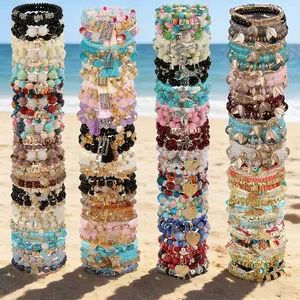 12/24/36pcs Mixed Color Glass Bead Bohemian Style Bracelet Set for Women - Heart Butterfly Elephant Alloy Charm, Versatile for All Seasons, Perfect for Casual Attire Gifting Valentine's Day Pretend Jewelry Toys