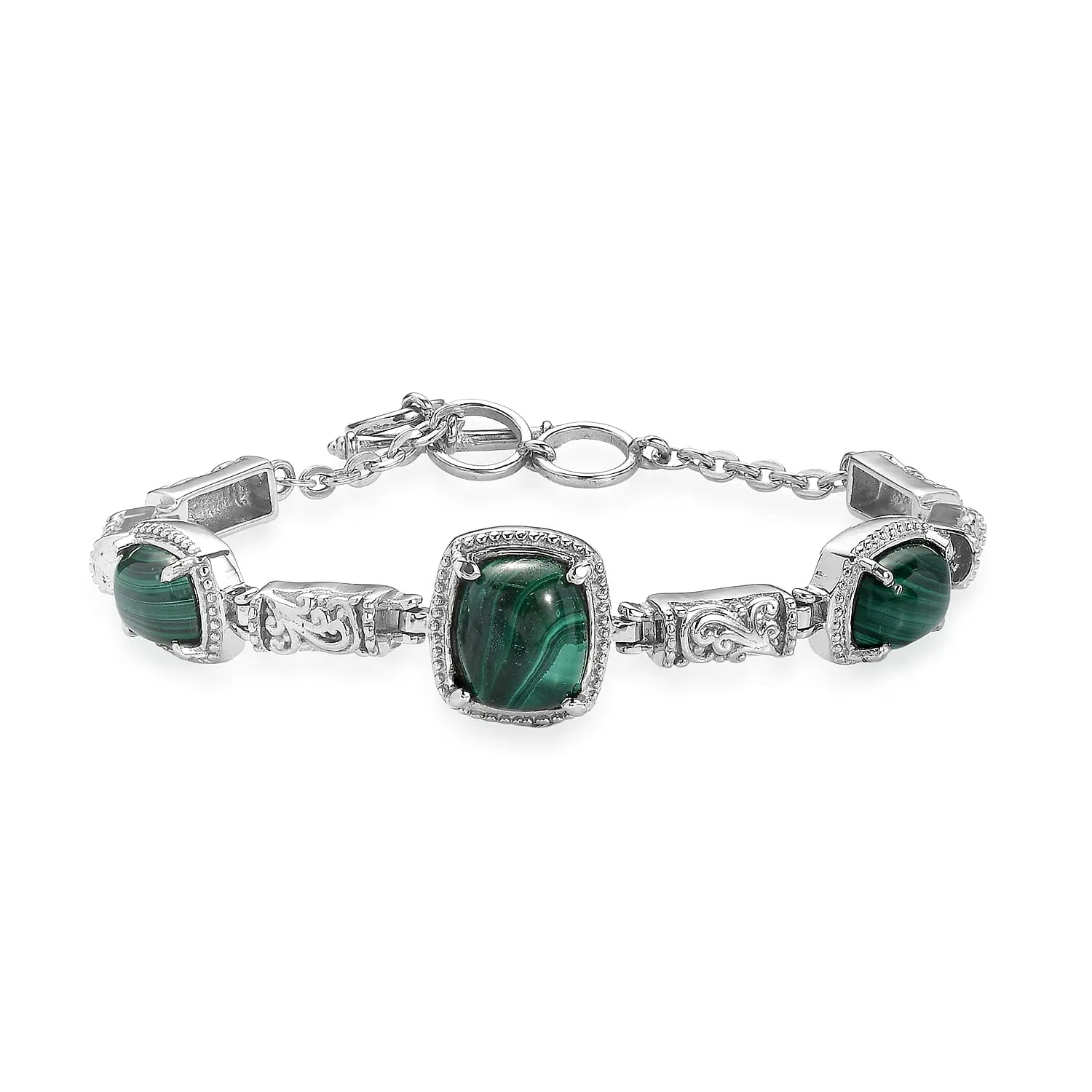 EverTrue Africnan Malachite Bracelet in Stainless Steel (7.00 In) 15.75 ctw