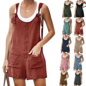 Kingapril Women's Casual Summer Cotton Linen Rompers Overalls Jumpsuit Shorts Lady Comfort Minimalist