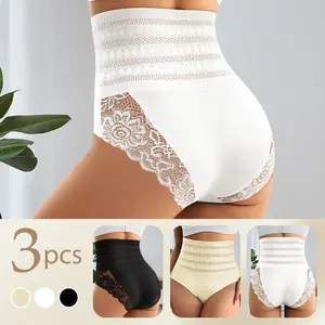 QUASTI 3PCS Home-Lounge Luxe Feather-Soft High-Waisted Underwear - Plush Ultra-Soft Fabric, Delicate Lace Accents, Breathable Relaxed-Fit Mesh High-Waist Band - Gentle Tummy-Smoothing Without Tightness, Zero-Burden Comfort & Barely-There Lounge Wrap