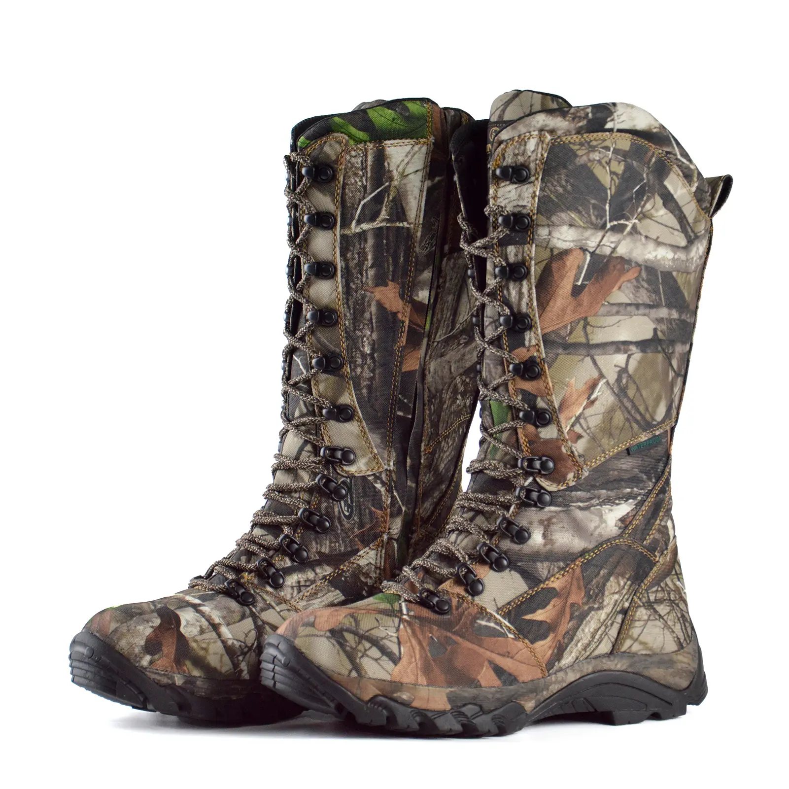RUNFUN Men's Waterproof Hunting Boots Snakeproof Lightweight Side-Zip Mud Boots 16 Inches with Snake Guard Fabric, Lace Closed, Non-Slip Outdoor Shoes Footwear Tread Patterns Camping ，Father's Day gift